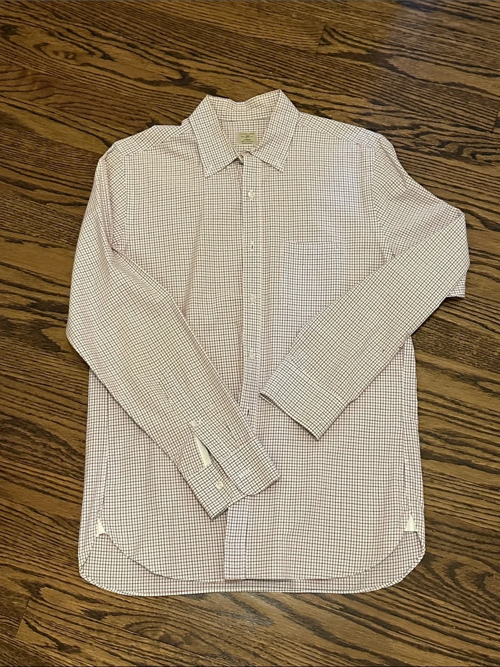 J. Crew Men's White and Red Micro-Check Dress Shirt
